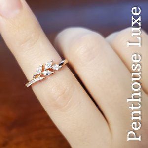 Rose Gold Dainty Marquise Leaf & Branch Ring